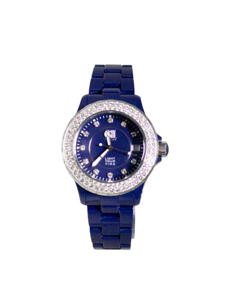 Light Time Quarzuhr Armbanduhr Damen Kunststoff Datum Blau Silber Zirkonia L073G von Light Time