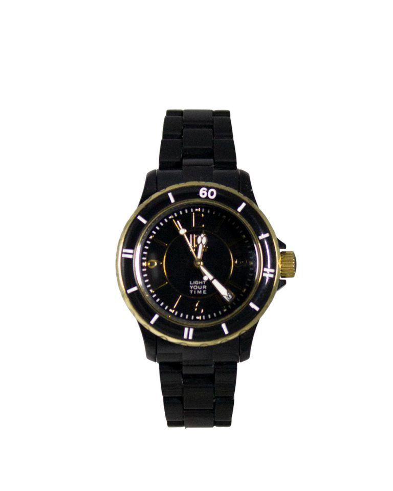 Light Time Quarzuhr Armbanduhr Damen Kunststoff Datum Schwarz Gold L114D von Light Time