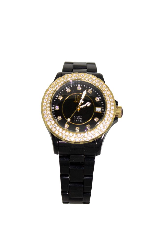 Light Time Quarzuhr Armbanduhr Damen Kunststoff Datum Schwarz Gold Zirkonia L073C Light Time Quarzuhr Armbanduhr Damen Kunststoff Datum Schwarz Gold Zirkonia L073C von Light Time