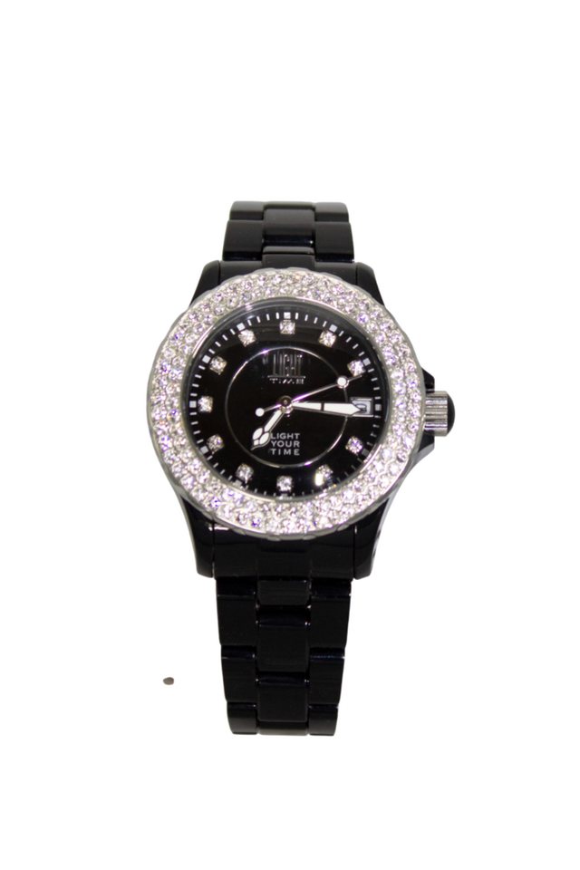 Light Time Quarzuhr Armbanduhr Damen Kunststoff Datum Schwarz Silber Zirkonia L073C Light Time Quarzuhr Armbanduhr Damen Kunststoff Datum Schwarz Silber Zirkonia L073C von Light Time