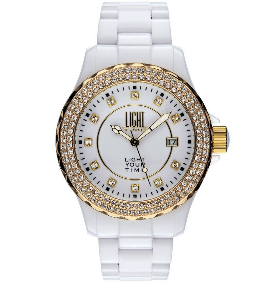 Light Time Quarzuhr Armbanduhr Damen Kunststoff Datum Weiß Gold Zirkonia L071B Light Time Quarzuhr Armbanduhr Damen Kunststoff Datum Weiß Gold Zirkonia L071B von Light Time