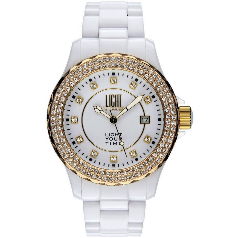 Light Time Quarzuhr Armbanduhr Damen Kunststoff Datum Weiß Gold Zirkonia L071B Light Time Quarzuhr Armbanduhr Damen Kunststoff Datum Weiß Gold Zirkonia L071B von Light Time