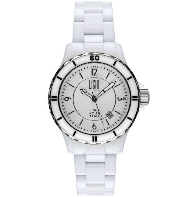 Light Time Quarzuhr Armbanduhr Damen Kunststoff Datum Weiß L114A von Light Time