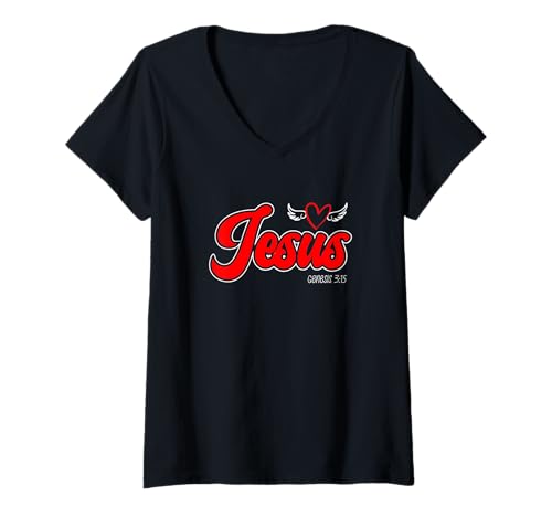 Damen Jesus Retter im Retro-/Vintage-Stil T-Shirt mit V-Ausschnitt Damen Jesus Retter im Retro-/Vintage-Stil T-Shirt mit V-Ausschnitt von Light & Grace Apparel
