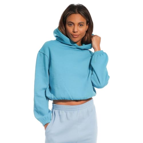 Light & Shade Damen Cropped Kapuzen-Sweatshirt, Blaugrün, S von Light & Shade