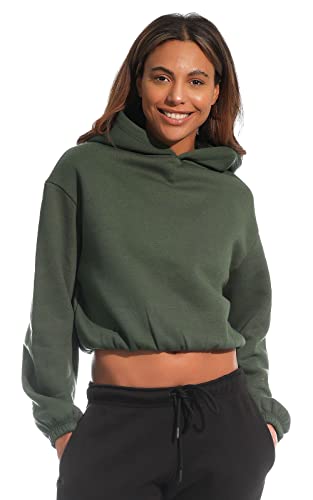 Light & Shade Damen Cropped Kapuzen-Sweatshirt, dunkelgrün, M von Light & Shade