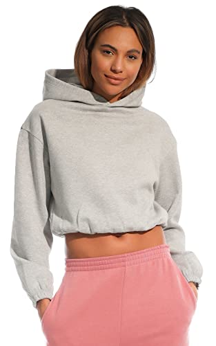Light & Shade Damen Cropped Kapuzen-Sweatshirt, Hellgrau Meliert, L von Light & Shade
