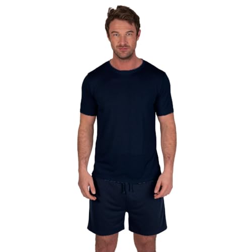 Light & Shade LSSET032 Herren T-Shirt mit Rundhalsausschnitt und kurzes Pyjama-Set, Marineblau, L von Light & Shade