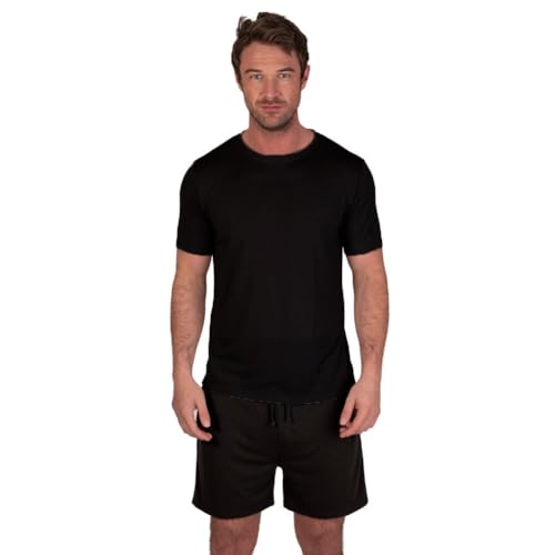 Light & Shade LSSET032 Herren T-Shirt mit Rundhalsausschnitt und kurzes Pyjama-Set, Schwarz, L von Light & Shade