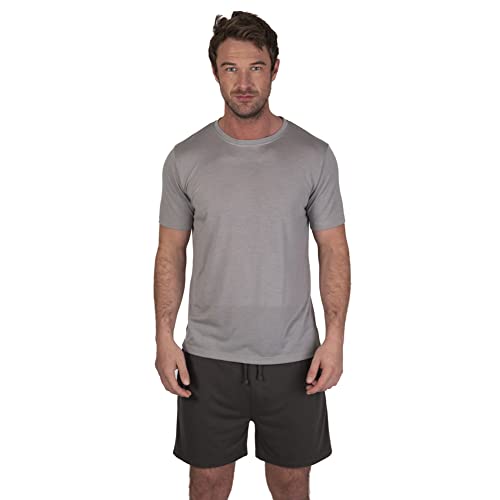 Light & Shade LSSET032 Herren T-Shirt mit Rundhalsausschnitt und kurzes Pyjama-Set, Hellgrau meliert, M von Light & Shade