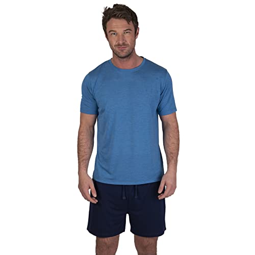 Light & Shade LSSET032 Herren T-Shirt mit Rundhalsausschnitt und kurzes Pyjama-Set, Blau, L von Light & Shade