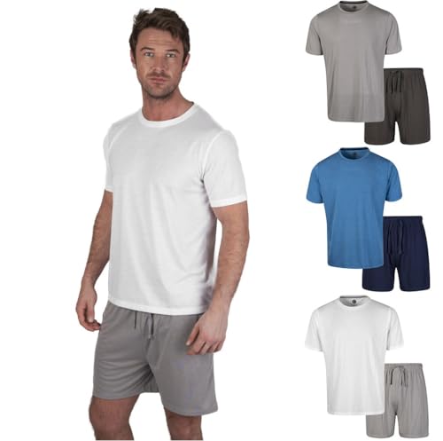 Light & Shade LSSET032 Herren T-Shirt mit Rundhalsausschnitt und kurzes Pyjama-Set, Weiß, XXL von Light & Shade