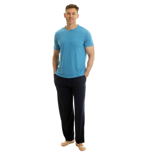 Light & Shade LSSET032L Herren T-Shirt mit Rundhalsausschnitt und Hosenunterteil Pyjama-Set, Blau, L von Light & Shade
