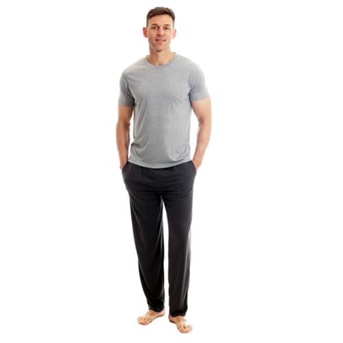 Light & Shade LSSET032L Herren T-Shirt mit Rundhalsausschnitt und Hosenunterteil Pyjama-Set, Hellgrau meliert, XXL von Light & Shade