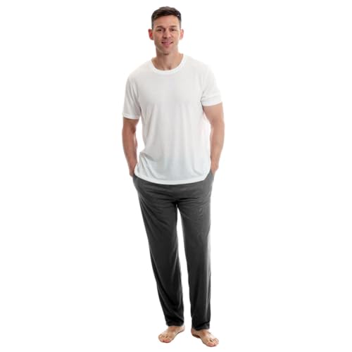 Light & Shade LSSET032L Herren T-Shirt mit Rundhalsausschnitt und Hosenunterteil Pyjama-Set, Weiß, XXL von Light & Shade