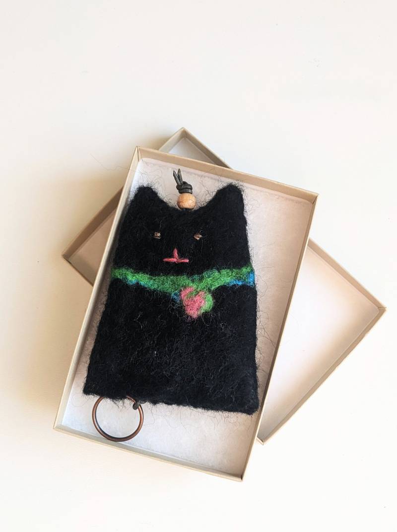 Nass Gefilzte Schwarze Katze Schlüsseletui Wollschlüsselhalter Halter von LightAndFelt