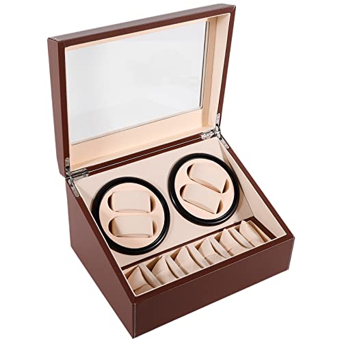 Lightakai Automatische Uhrenbeweger Box, 4+6 Automatik Uhrenbeweger Uhrenbox Leise Uhrendreher Automatikuhren Watch Winder Box mit Klare Fenster und Kissen für Automatikuhren, Armbanduhr (Braun) von Lightakai