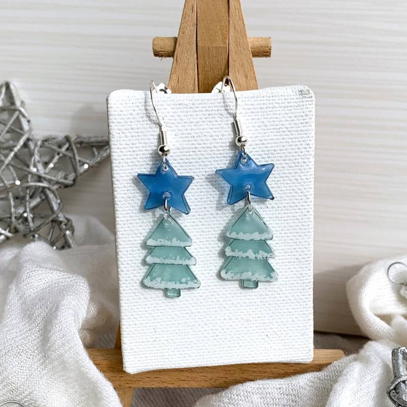 Weihnachts-Ohrringe Tannenbaum Mit Blauem Stern | Handgemachter Ohrschmuck Winter Accessoire Geschenkidee Für Advent & Weihnachten von LightandColoursDE