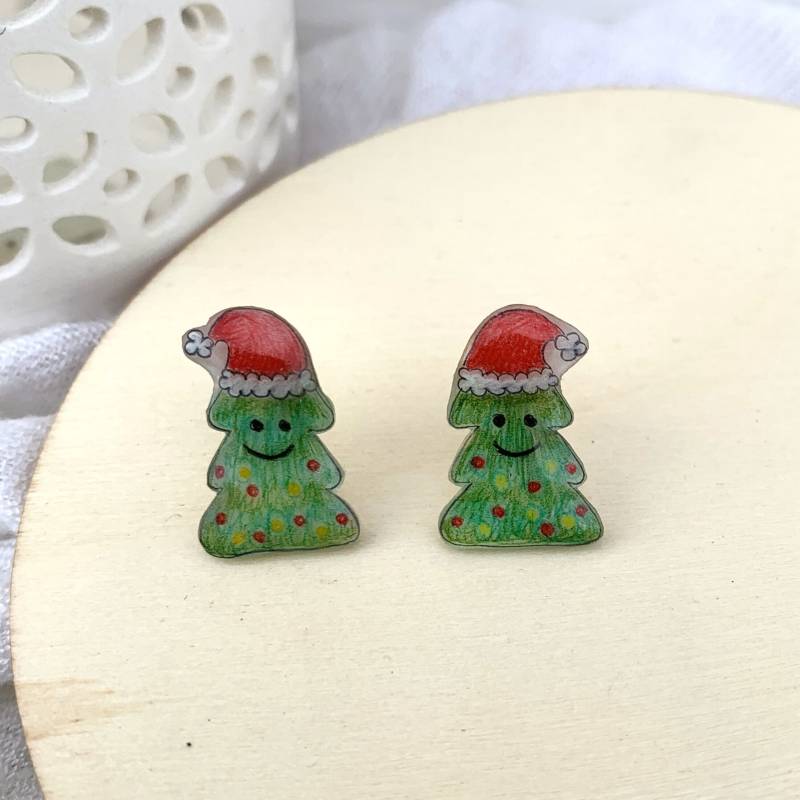 Lustige Ohrringe Für Winter Weihnachten - Tannenbaum Weihnachtsbaum Mit Mütze Ohrschmuck Ohrstecker/Handgemachte Geschenke Advent von LightandColoursDE