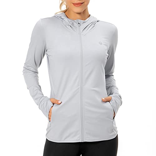 Lightbare Damen UPF 50+ Full Zip Hoodie Jacke Langarm Kapuzenshirt mit Taschen, Hellgrau, M von Lightbare