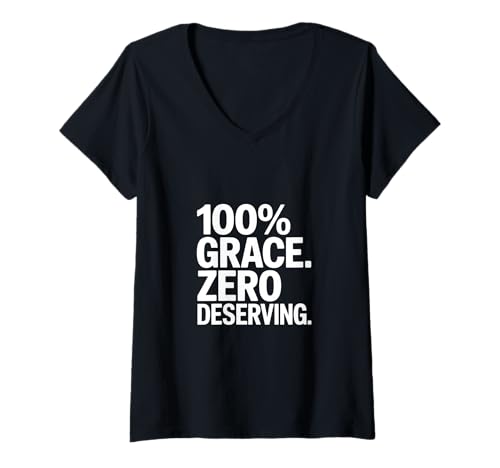 Damen 100% Gnade Null Verdient Christlicher Spruch T-Shirt mit V-Ausschnitt Damen 100% Gnade Null Verdient Christlicher Spruch T-Shirt mit V-Ausschnitt von Lightedblessing Christliche Kleidung