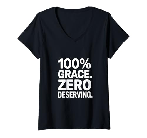 Damen 100% Grace Zero Deserving Christliche Inspiration T-Shirt mit V-Ausschnitt Damen 100% Grace Zero Deserving Christliche Inspiration T-Shirt mit V-Ausschnitt von Lightedblessing Christliche Kleidung
