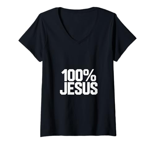 Damen 100% Jesus Christliche Aussage T-Shirt mit V-Ausschnitt Damen 100% Jesus Christliche Aussage T-Shirt mit V-Ausschnitt von Lightedblessing Christliche Kleidung