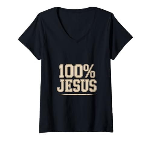 Damen 100% Jesus Christliche Botschaft Glaube T-Shirt mit V-Ausschnitt Damen 100% Jesus Christliche Botschaft Glaube T-Shirt mit V-Ausschnitt von Lightedblessing Christliche Kleidung