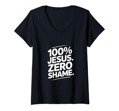 Damen 100% Jesus Keine Scham Christliche Aussage T-Shirt mit V-Ausschnitt Damen 100% Jesus Keine Scham Christliche Aussage T-Shirt mit V-Ausschnitt von Lightedblessing Christliche Kleidung