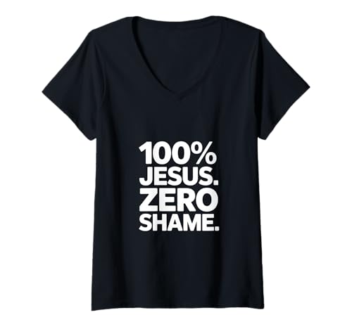 Damen 100% Jesus. Zero Shame. Christlich Stolz T-Shirt mit V-Ausschnitt Damen 100% Jesus. Zero Shame. Christlich Stolz T-Shirt mit V-Ausschnitt von Lightedblessing Christliche Kleidung