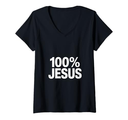 Damen 100 Prozent Jesus Christlich Stark T-Shirt mit V-Ausschnitt Damen 100 Prozent Jesus Christlich Stark T-Shirt mit V-Ausschnitt von Lightedblessing Christliche Kleidung