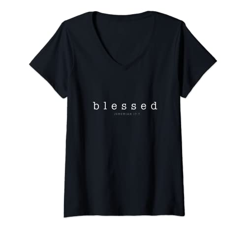 Damen Blessed Jeremia 17 7 T-Shirt mit V-Ausschnitt von Lightedblessing Christliche Kleidung