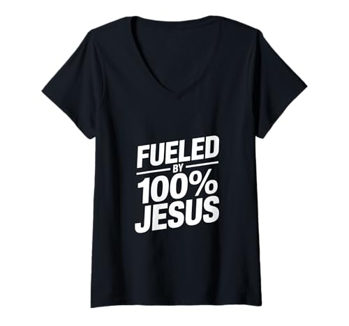 Damen Christlich Fueled By 100 Prozent Jesus T-Shirt mit V-Ausschnitt Damen Christlich Fueled By 100 Prozent Jesus T-Shirt mit V-Ausschnitt von Lightedblessing Christliche Kleidung