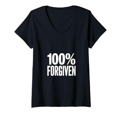 Damen Christliche 100% Vergeben Glaubensbotschaft T-Shirt mit V-Ausschnitt Damen Christliche 100% Vergeben Glaubensbotschaft T-Shirt mit V-Ausschnitt von Lightedblessing Christliche Kleidung