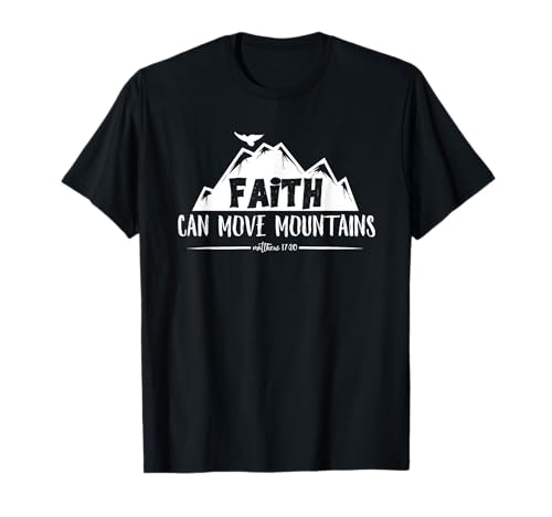 Lightedblessing Christliche Kleidung Faith Can Move Mountains Kirche Jesus Christus Christlich T-Shirt, Damen, Herren, Schwarz, Klein, Kurzarm, Crew Neck, Gedruckt mit 'Glaube versetzt Berge' Design von Lightedblessing Christliche Kleidung