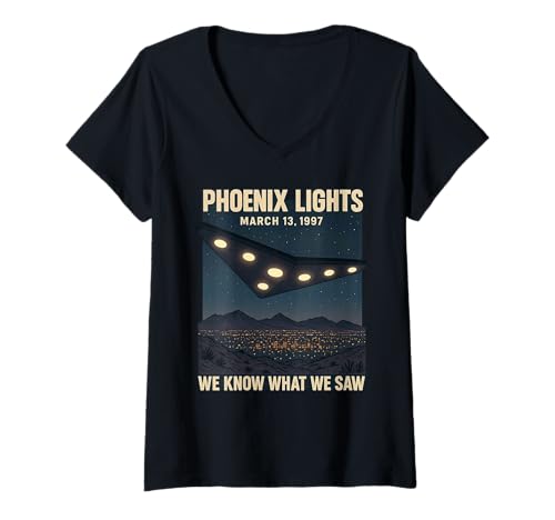 Damen Phoenix Lights UFO V-förmige Fliegende Untertasse Alien T-Shirt mit V-Ausschnitt Damen Phoenix Lights UFO V-förmige Fliegende Untertasse Alien T-Shirt mit V-Ausschnitt von Lights Over Phoenix Arizona March 1997