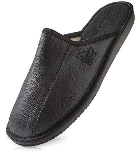 Ligpoll Wolle Hausschuhe Herren Leder Pantoletten Heren Mann Slipper Pantoffeln Schuhe, Pantoffel Herrenhausschuhe Naturleder Männer Schlappen von Ligpoll