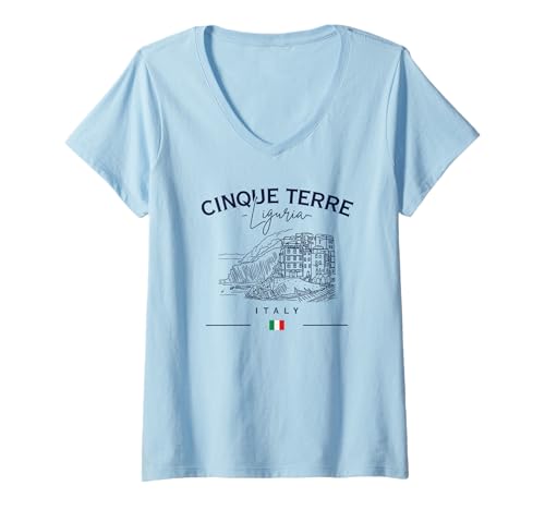 Damen Cinque Terre Ligurien Italienische Flagge Italien Riviera T-Shirt mit V-Ausschnitt Damen Cinque Terre Ligurien Italienische Flagge Italien Riviera T-Shirt mit V-Ausschnitt von Ligurian Heritage Cinque Terre National Park