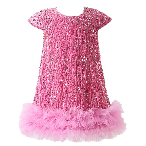 LiiYii Baby Kinder Mädchen Prinzessin Kleid Kleinkind Festkleider Partykleid Weihnachten Kinder Glitzerkleid mit Tütü Gr. 86-116 Rosa 86-92 von LiiYii