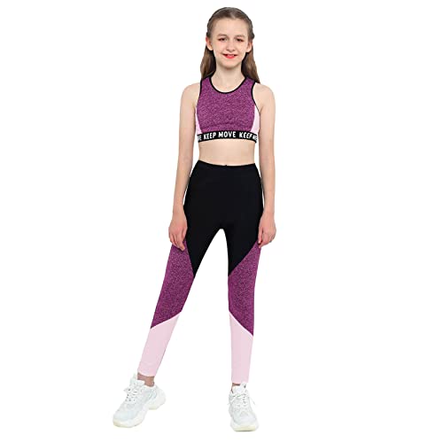 LiiYii Kinder Mädchen Sportanzug Jogginganzug Ärmellos Crop Top Tanktop Briefdruck Sport Shirt Leggings Sporthose Trainingsanzug Sportkleidung Sportwear b_Rosa-Schwarz 140 von LiiYii