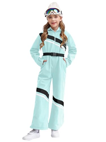 LiiYii Kinder Skianzug Für Jungen Und Mädchen Sportlicher Overall Mit Langen Ärmeln Schneehose Softshell Bergwandern Snowboard Warm Outdoor Hellgrün 158-164 von LiiYii