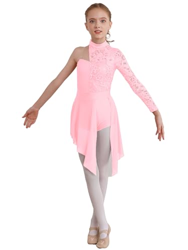 LiiYii Mädchen Patchwork Tanzkleid Lyrischen Kleid Ballsaal Kleider Spitze Tanzanzug Kinder Ballettkleid Tanzkostüm Rosa 122-128 von LiiYii