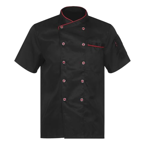 LiiYii Unisex Kochjacke Damen Herren Chef Jacke Mantel Kurzarm/Langarm Kochmantel Küche Uniform Bäckerjacke Arbeitsjacke Kochkleidung Schwarz Kurzarm XL von LiiYii