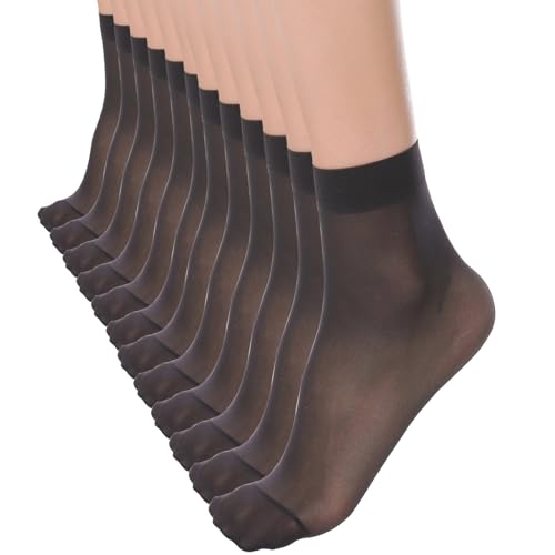 LiiYoang Nylonstrümpfe 12 Paar Nylon Socken Damen 20 DEN Feinstrumpfsöckchen, Feinstrümpfe Leicht Glänzendem | Schwarz von LiiYoang