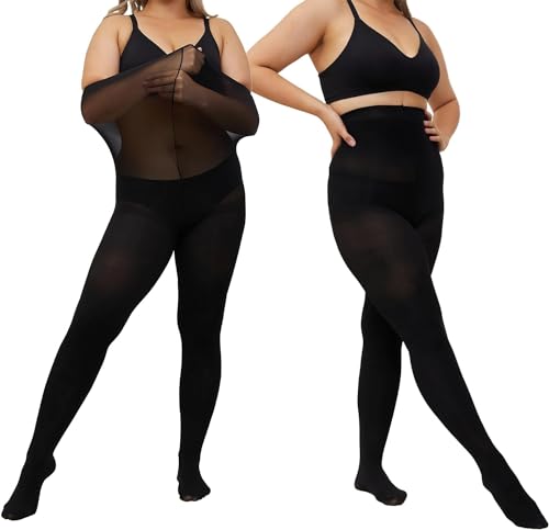 LiiYoang Strumpfhosen Damen Schwarz Blickdicht 40 Den M-4XL, 2er-Pack Große Größen Bauchweg Strumpfhose Reißfest von LiiYoang