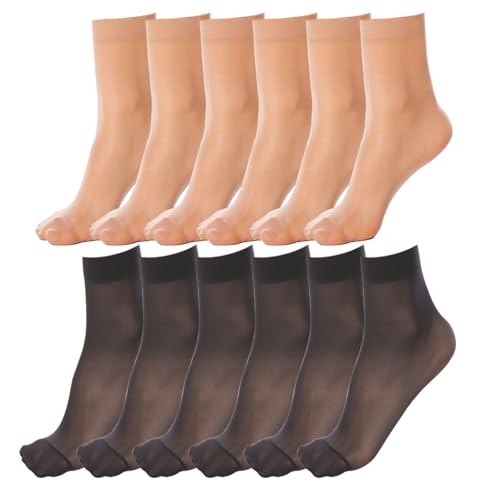 LiiYoang Nylonstrümpfe 12 Paar Nylon Socken Damen 20 DEN Feinstrumpfsöckchen, Feinstrümpfe Leicht Glänzendem | Mehrere Farben von LiiYoang