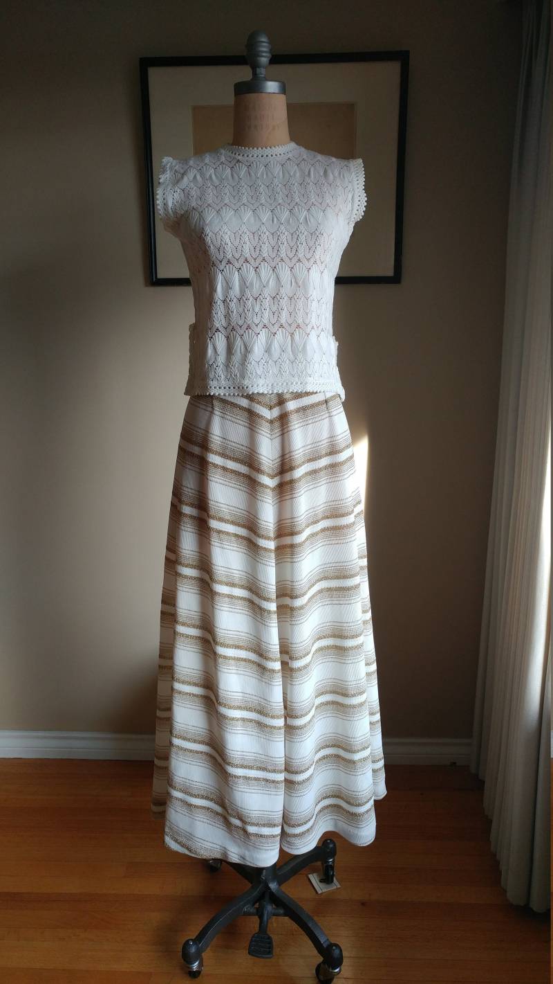 60Er 70Er Chevron Gold Lurex Strick Maxi Rock Carnaby Street London Xs von Liinaloom