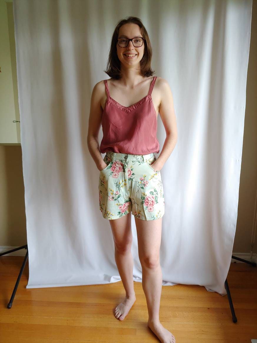 Cabbage Rose Blumen Hohe Taille Denim Shorts/Adrienne Vittadini Hellgrün Größe 6 Small von Liinaloom