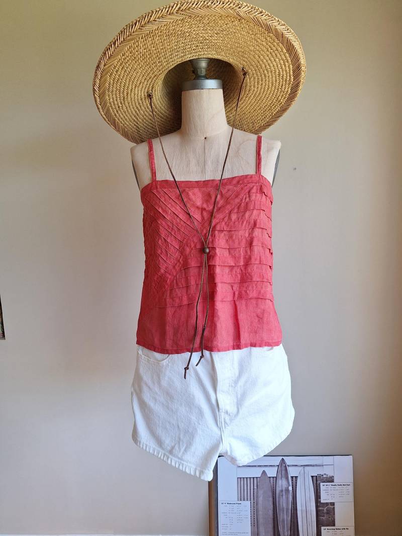 Escada Leinen Crop Top Pin Tuck Tank Mit Trägern Und Hinteren Knöpfen Small Germany von Liinaloom