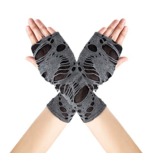 Liitata 1 Paar Halloween Fingerlose Handschuhe Damen Punk Handschuhe Zerlumpte Handschuhe für Halloween Maskerade Karneval Thema Party - Schwarz von Liitata